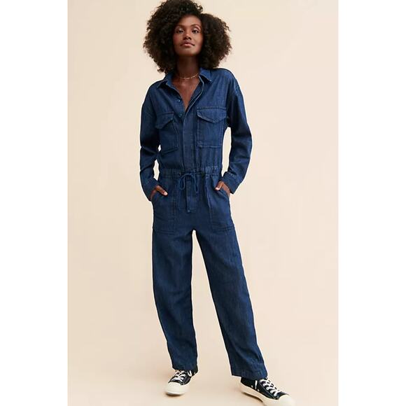 Levi's Baggy Surplus Jumpsuit Dark Wash Denim Small Coveralls Boilersuit Utility - Picture 2 of 11